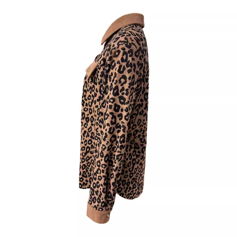 BM04 2024 Amazon európai és amerikai határokon átnyúló női őszi és téli divatos leopárdmintás zsebgombos hosszú ujjú kabát