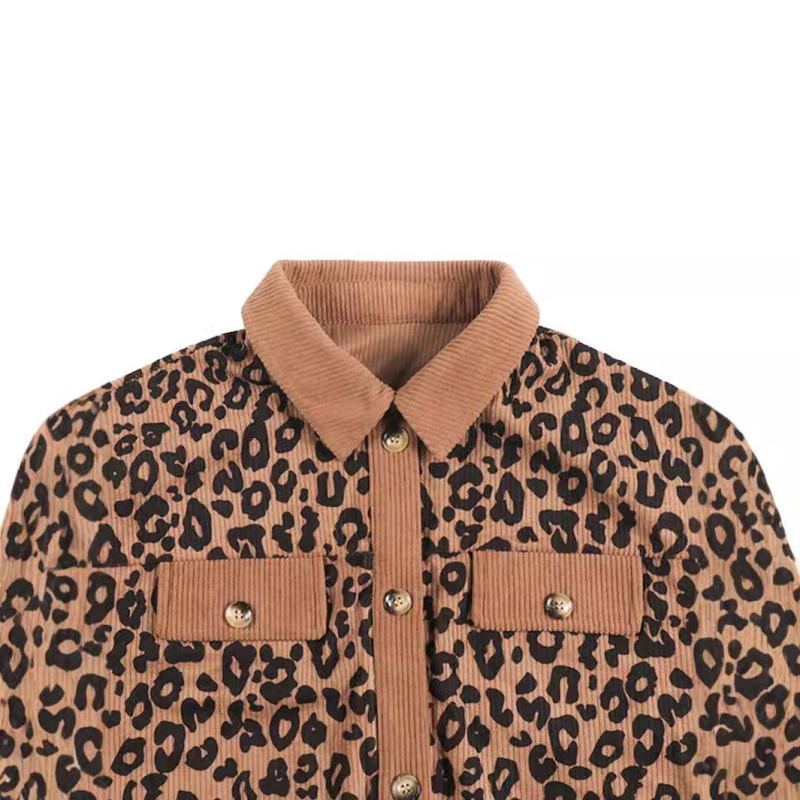 BM04 2024 Amazon európai és amerikai határokon átnyúló női őszi és téli divatos leopárdmintás zsebgombos hosszú ujjú kabát