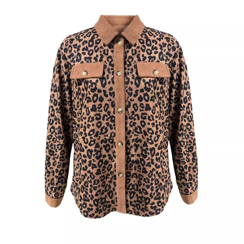 BM04 2024 Amazon európai és amerikai határokon átnyúló női őszi és téli divatos leopárdmintás zsebgombos hosszú ujjú kabát