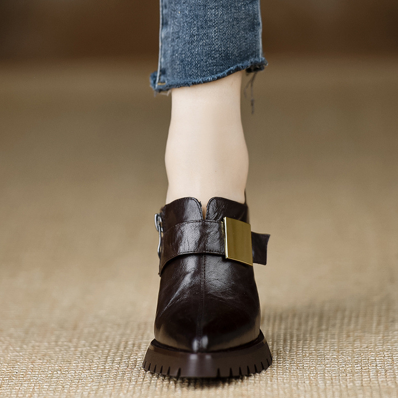 Dėdės rankų darbo moteriški bateliai 8,4 cm ~ nauji pavasariniai bateliai su aukštakulniu, minkšta oda, vandeniui atspariu stalu, smailiu kulnu, rudi