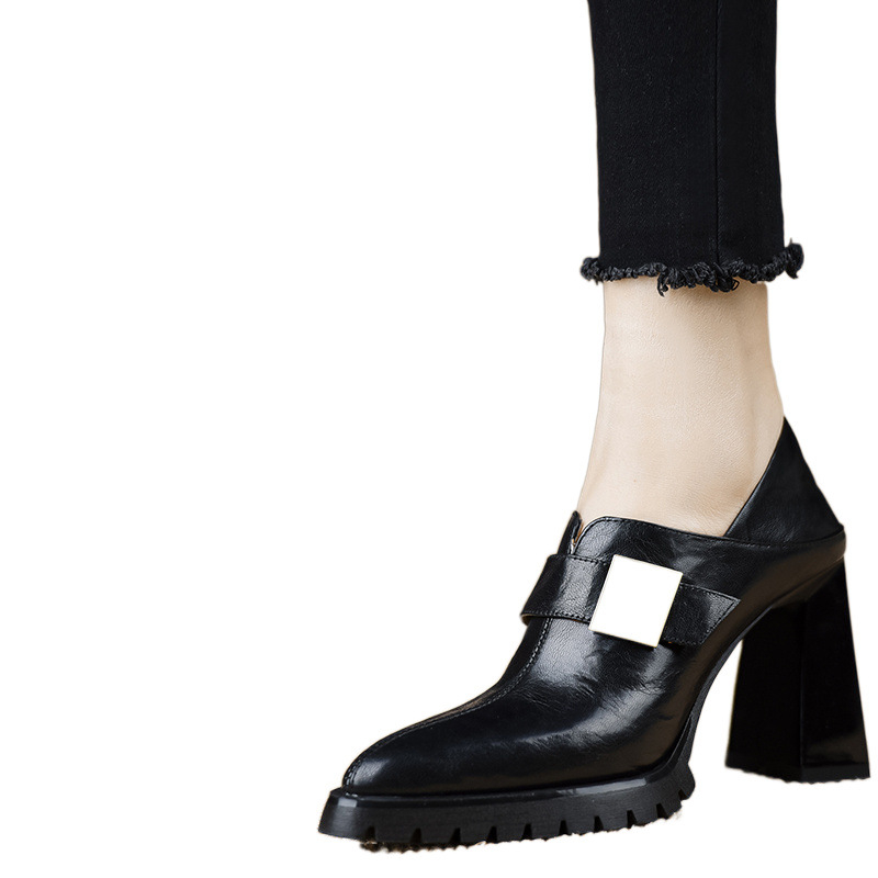 Dėdės rankų darbo moteriški bateliai 8,4 cm ~ nauji pavasariniai bateliai su aukštakulniu, minkšta oda, vandeniui atspariu stalu, smailiu kulnu, rudi