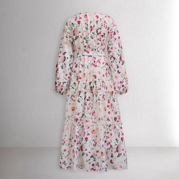 Közel-keleti muszlim, határokon átnyúló női virágmintás divatos és elegáns hosszú ruha övvel