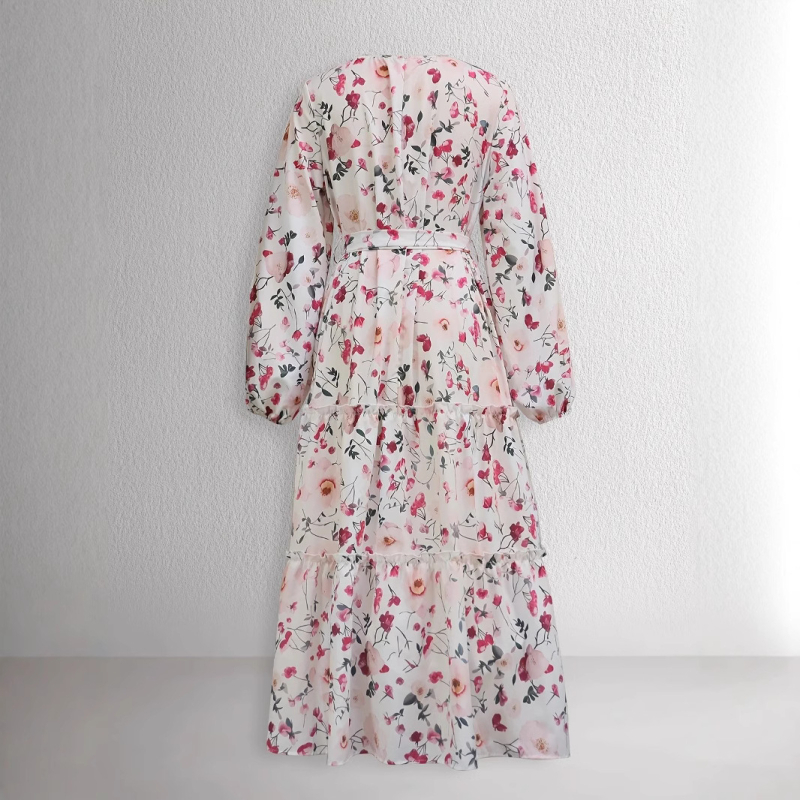 Közel-keleti muszlim, határokon átnyúló női virágmintás divatos és elegáns hosszú ruha övvel