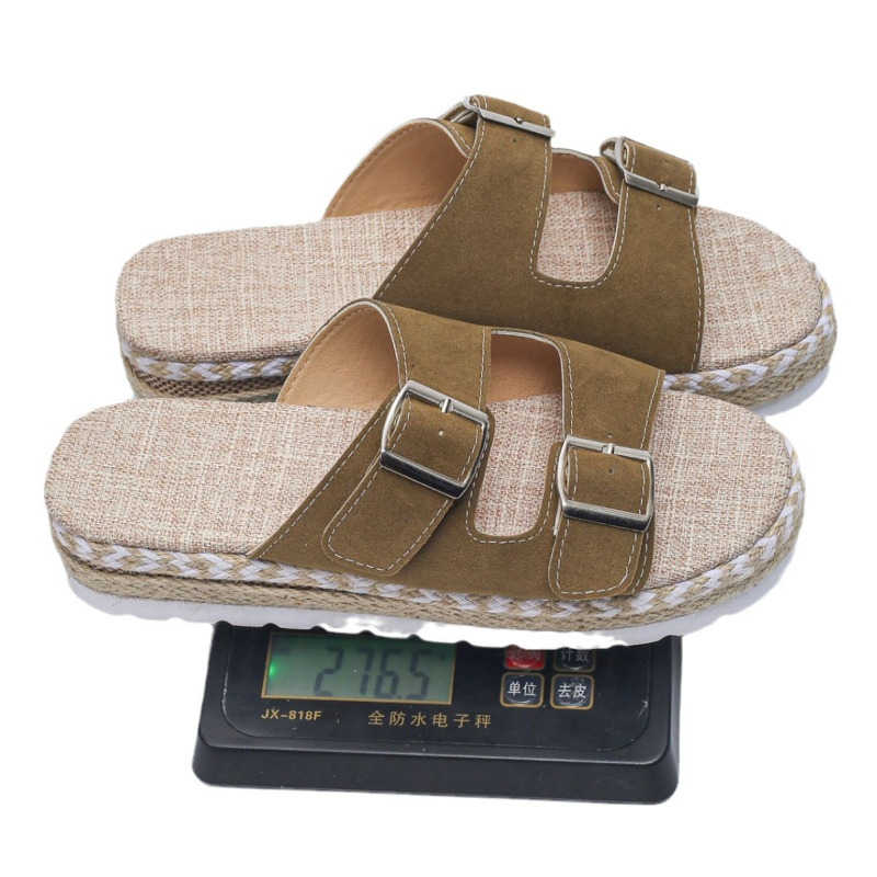 Užsienio prekybos plius dydžio šlepetės su diržo sagtimi, moteriški viršutiniai drabužiai, 2024 m. vasaros retro storo pado kanapių virvės tingios laisvalaikio basutės su vienu žodžiu