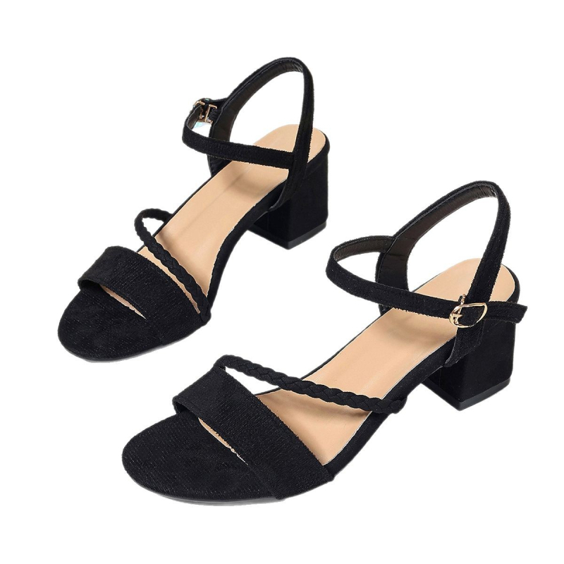 Külkereskedelmi vastag sarkú szandálok nőknek 2025 új nyári egyszavas csatos velúr magas sarkú divatos női szandálok nagykereskedelemben