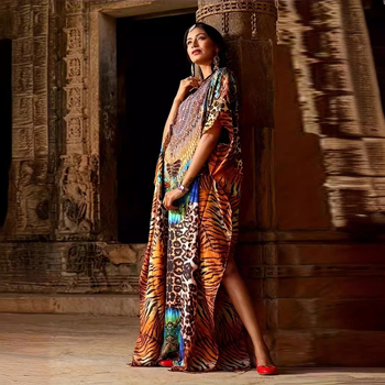 Határokon átnyúló új európai és amerikai női strandblúz, közel-keleti pozicionáló nyomtatott köntös, muszlim, plus size laza ruha