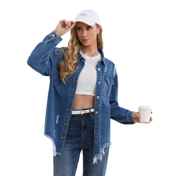 2023 αρχές φθινοπώρου ευρωπαϊκή και αμερικανική μόδα σε κανονικό μέγεθος, τζιν τοπ με το ίδιο σκισμένο σχέδιο, για άνδρες και γυναίκες.