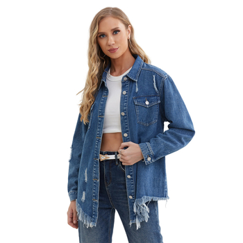 2023 αρχές φθινοπώρου ευρωπαϊκή και αμερικανική μόδα σε κανονικό μέγεθος, τζιν τοπ με το ίδιο σκισμένο σχέδιο, για άνδρες και γυναίκες.