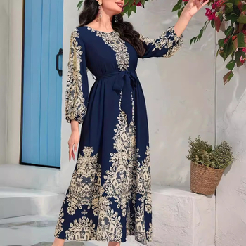 Határokon átnyúló, valódi lövésű, divatos, digitális nyomtatású, hosszú ujjú, közel-keleti ruha