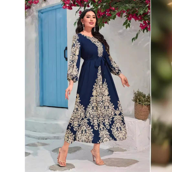 Határokon átnyúló, valódi lövésű, divatos, digitális nyomtatású, hosszú ujjú, közel-keleti ruha
