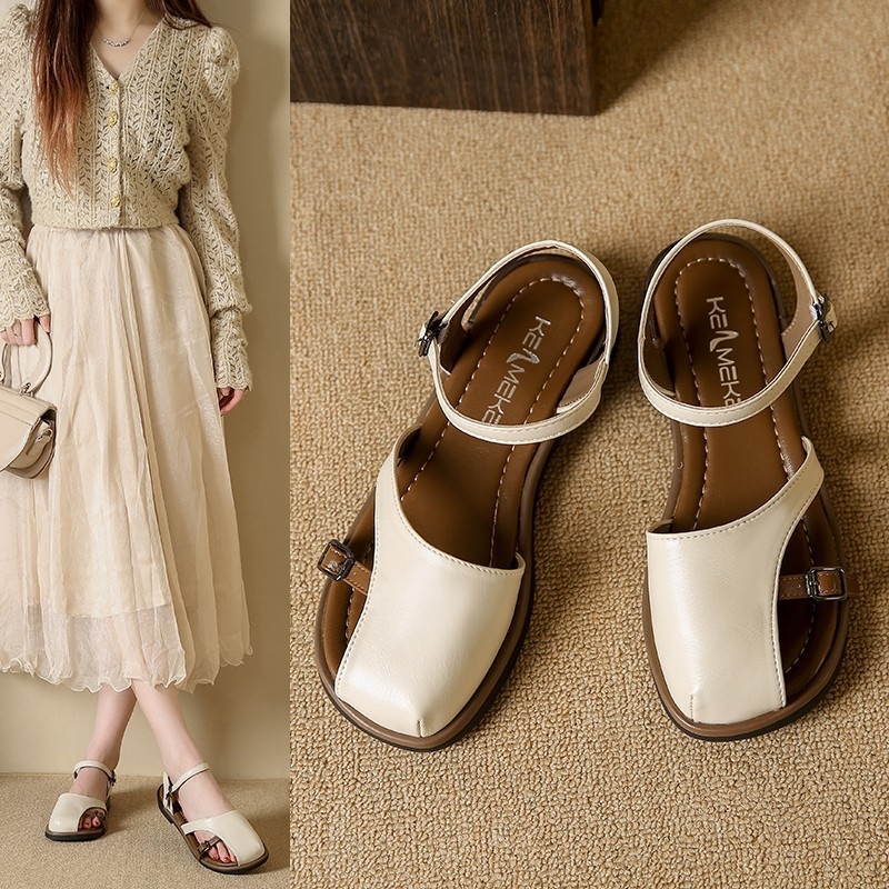 Xiaoxiang Style Baotou Sandals Women`s Summer Top Dress 2025 New Style Guofeng One-word Belt Outdoor Hollow Hollow Rear Hollow Single Layer Shoes