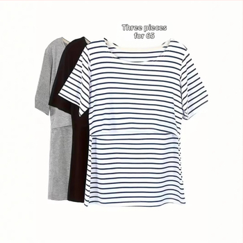 2024 m. nauji keturių sezonų trumpomis rankovėmis europietiški ir amerikietiški „Amazon“ grynos spalvos nėščiosioms skirti marškinėliai apvaliu kaklu