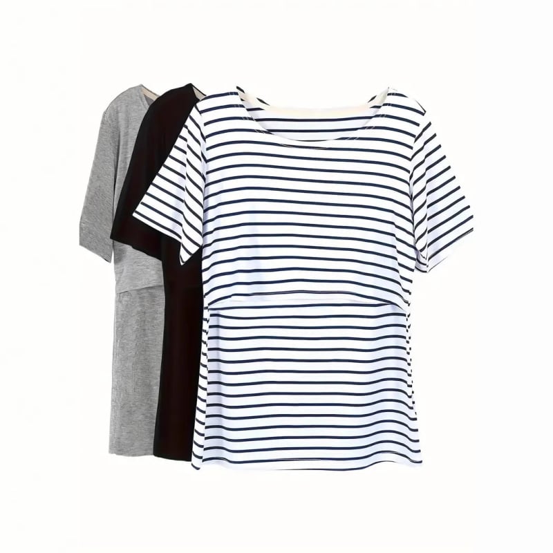 2024 Nou tricou de maternitate cu mânecă scurtă, pentru patru sezoane, din Europa și America, Amazon, în culori pure, cu guler rotund