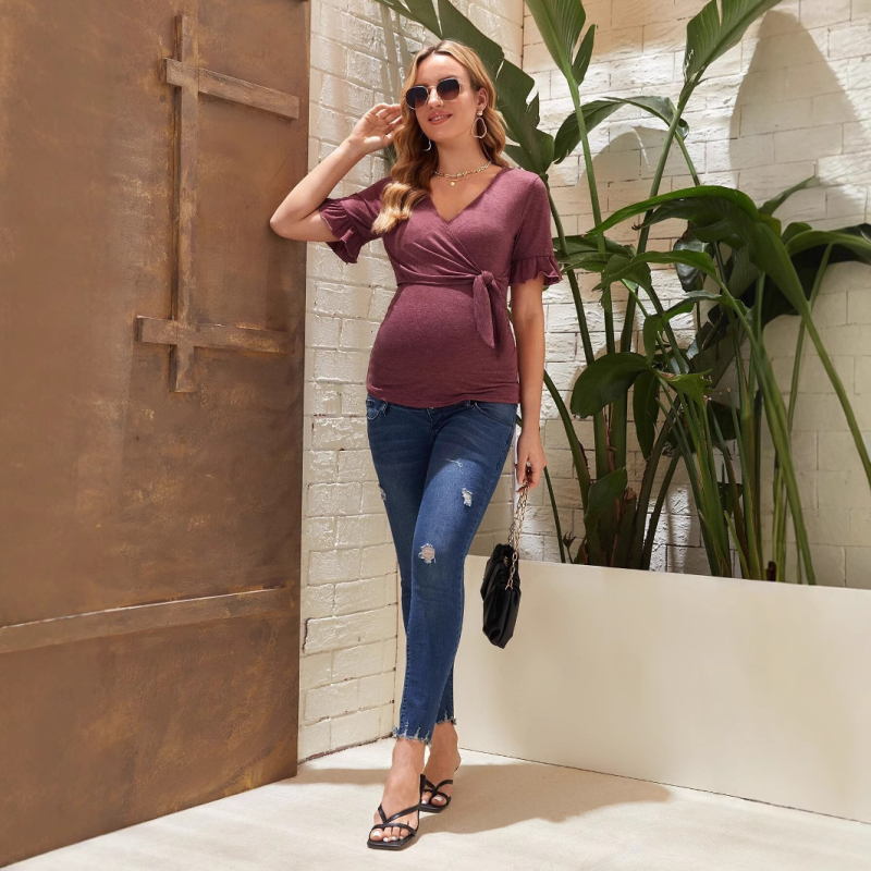 2025 m. Nauji Europos ir Amerikos tarpvalstybiniai suvarstomi vasariniai vientisos spalvos nėščiųjų moterų žindymo marškinėliai