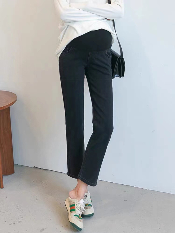 На склад, багетни, еластични панталони за бременни, дънки за пролет и есен, Южна Корея, ежедневни панталони с корем, прави...