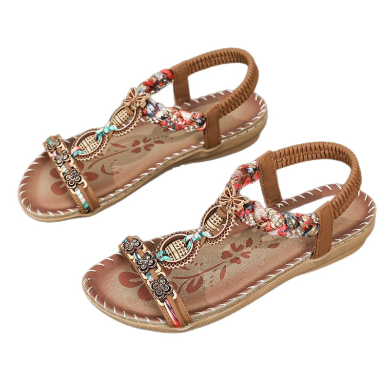 „Amazon“ vasariniai nauji moteriški batai, bohemiško etninio stiliaus, austi su cirkoniais, plokščiapadžiai sandalai, užsienio prekybos batai, didmeninė prekyba