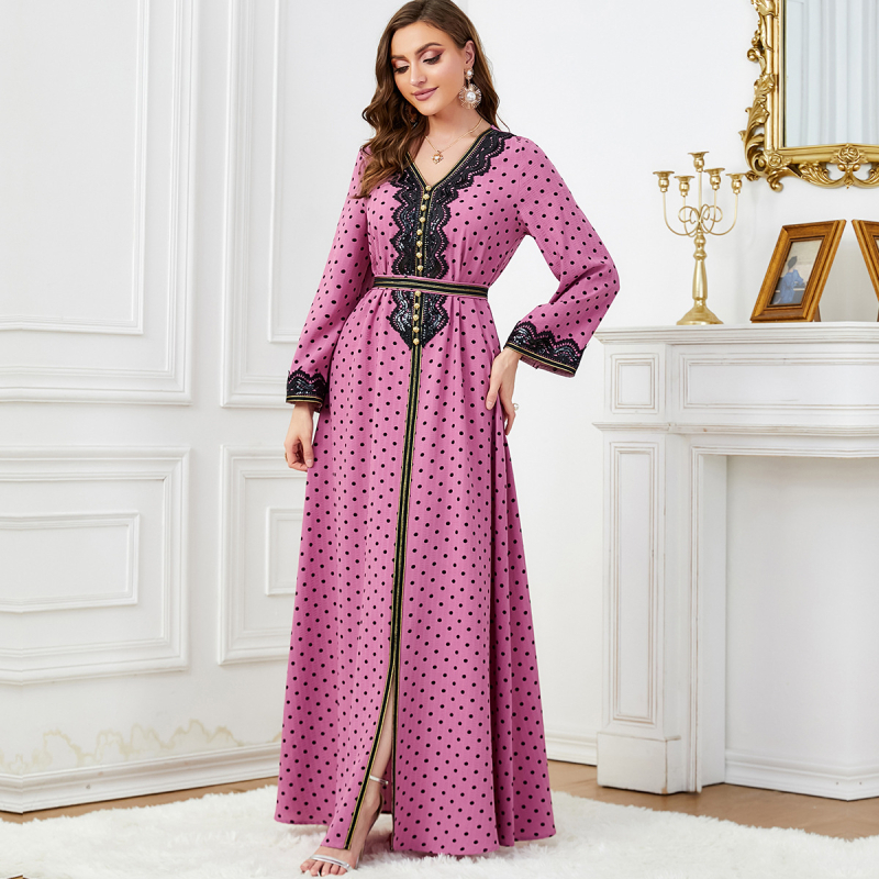 3620-as, közel-keleti, határokon átnyúló arab ruházatú, aranyozott, hosszú ujjú, V-nyakú, hasított női ruha, 2024-es újdonság