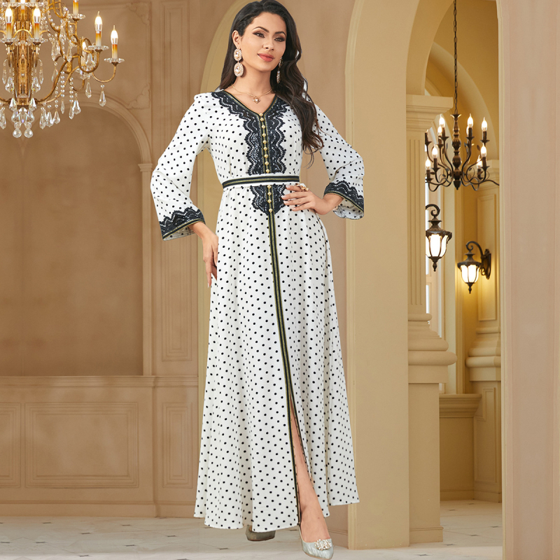 3620-as, közel-keleti, határokon átnyúló arab ruházatú, aranyozott, hosszú ujjú, V-nyakú, hasított női ruha, 2024-es újdonság