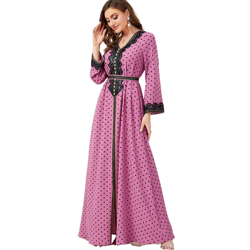 3620-as, közel-keleti, határokon átnyúló arab ruházatú, aranyozott, hosszú ujjú, V-nyakú, hasított női ruha, 2024-es újdonság