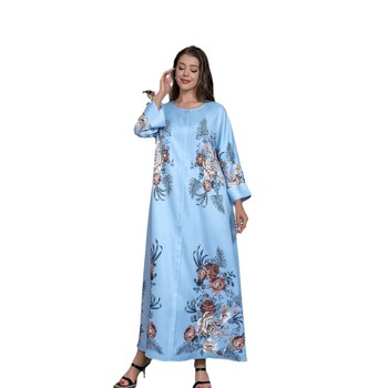 SW0905 Közel-keleti határokon átnyúló muszlim kerek nyakú köntös divatos elegáns abaya forró strasszos ágyúgyöngyös nyomtatású ruha