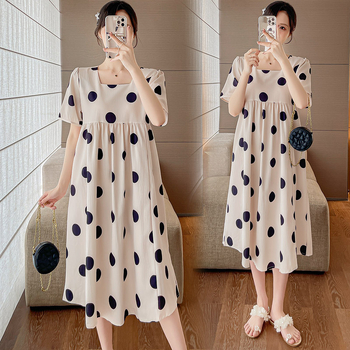 Nėščiosioms skirta vasarinė madinga kvadratinės apykaklės drugelio formos midi suknelė, laisva, plius dydžio, nėščiosioms skirta suknelė, banguota taškuota midi suknelė, vasarinė