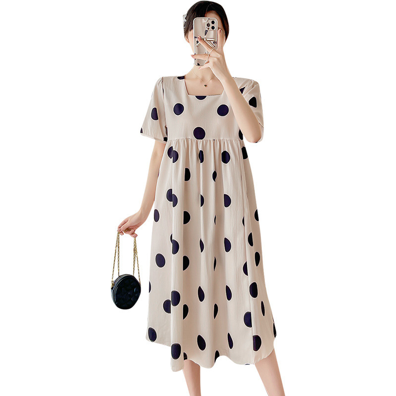 Nėščiosioms skirta vasarinė madinga kvadratinės apykaklės drugelio formos midi suknelė, laisva, plius dydžio, nėščiosioms skirta suknelė, banguota taškuota midi suknelė, vasarinė