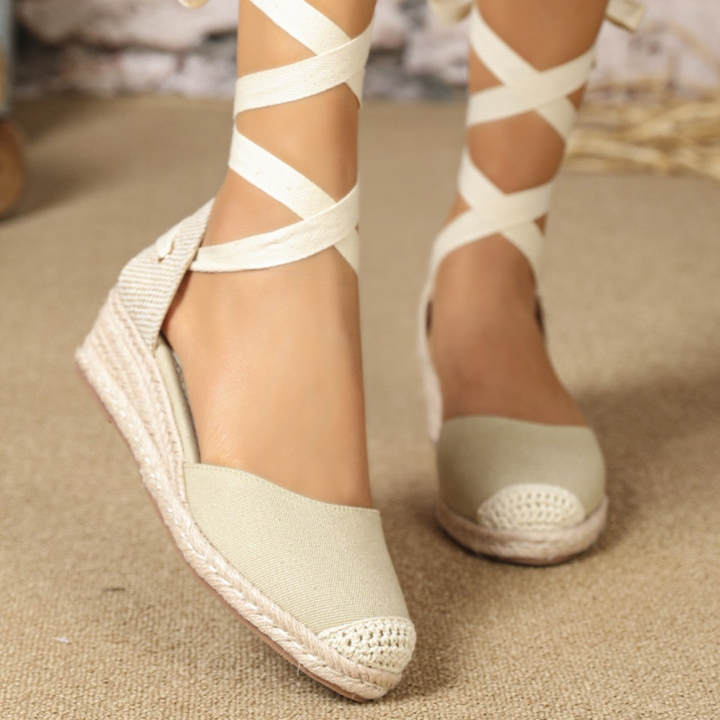 2024 m. pavasario nauji pleišto formos šiaudiniai austi kanapių virvės aukštakulniai, storu dugnu, tuščiaviduriai dirželiai, keturių metų laikų bateliai, tuščiavidurės basutės