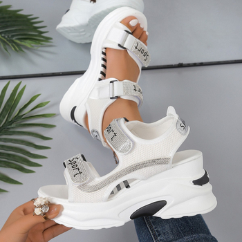 Sieviešu platformas sandales 2025. gada vasarai, jaunas, ikdienas sporta sandales ar Velcro aizdari, ar krusteniskām malām, plus izmēra, pieejamas noliktavā.