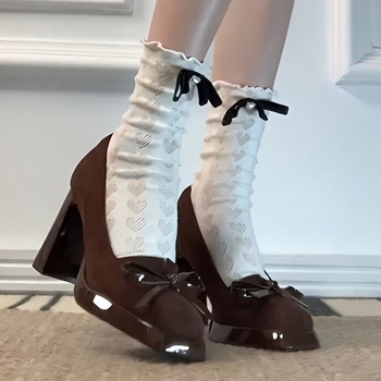 Új Retro Divat masni Magassarkú Szögletes Lábujj Sekély Szájú Egyszínű Cipő Női Vízálló Platform Elegáns Vastag Sarkú Mary Jane Cipők