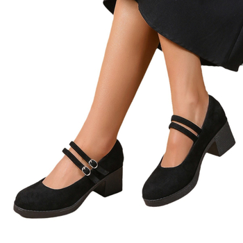 Határokon átnyúló, plus size tavaszi és őszi retró kis bőrcipők 2025 divatos velúr csatos vastag sarkú női cipők nagykereskedelemben
