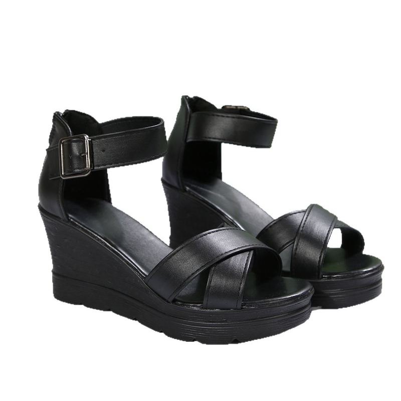 2024 m. naujos, pasienio stiliaus, pleištinės basutės, moteriškos, apvaliomis nosimis, sagtimi, aukštakulniais, kvėpuojančios, romėniškos basutės