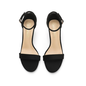 T divatos egyszavas csatos pántos magas sarkú szandál vastag sarkú női nyári nyitott orrú fekete velúr kényelmes plus size 43 gyári nagykereskedelem