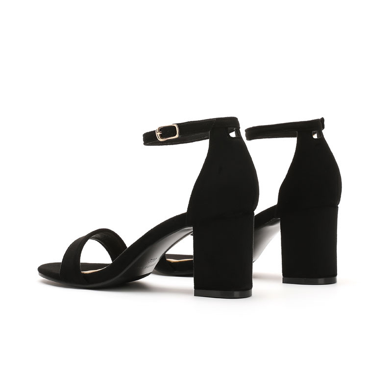 T divatos egyszavas csatos pántos magas sarkú szandál vastag sarkú női nyári nyitott orrú fekete velúr kényelmes plus size 43 gyári nagykereskedelem