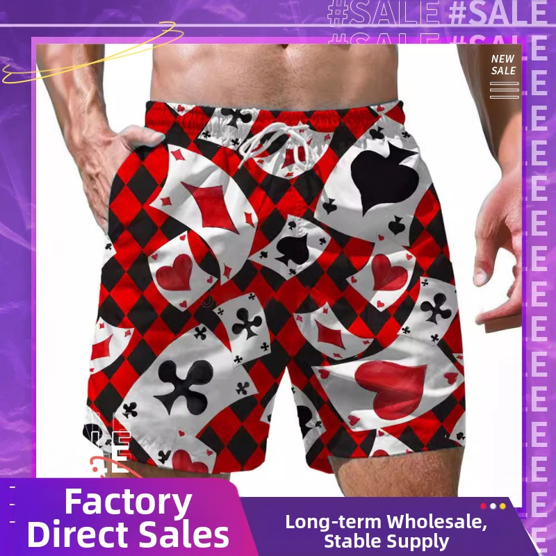Európa és az Egyesült Államok határokon átnyúló Amazon póker 3D nyomtatású strandnadrág divatos lezser egyenes sport lezser rövidnadrág