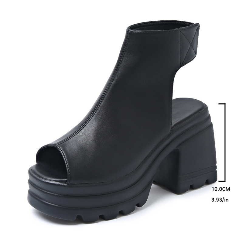 Eiropas un Amerikas sieviešu sandales ar biezu zoli un bieziem papēžiem, 2025. gada vasaras jauni ārējās tirdzniecības plus izmēra augstpapēžu ādas zābaki ar apaļu purngalu