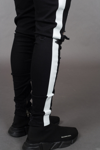 Férfi harántvágású, szakadt szárú farmer Amazon wish európai és amerikai oldalsó szalagos farmernadrág, új