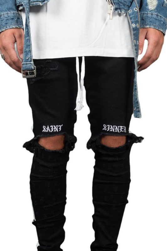 Blugi rupți transfrontalieri pentru bărbați Amazon dorește blugi cu panglică laterală europeană și americană noi