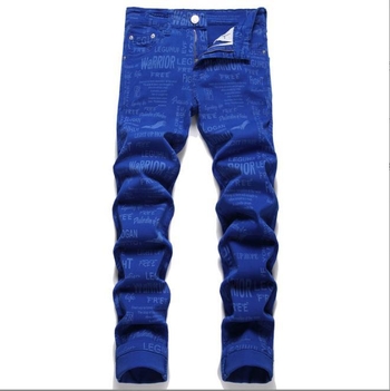 Új 2023-as nyári utcai férfi farmer, digitális nyomtatású, zöld, fiatalos, népszerű, szűk, középderekú nadrág