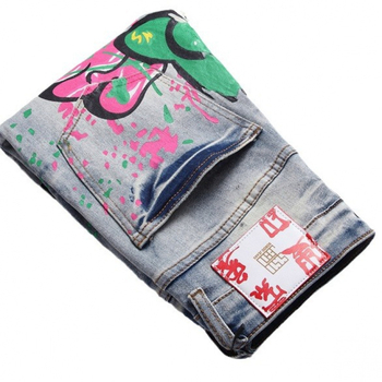 Stílus Punk Trendi Lezser Mindenhez illő Retro Kék Szaggatott Slim-Fast Stretch Mintás Skinny Farmer 3295