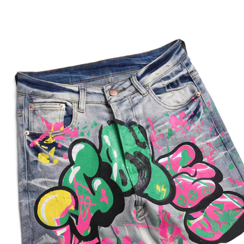 Stílus Punk Trendi Lezser Mindenhez illő Retro Kék Szaggatott Slim-Fast Stretch Mintás Skinny Farmer 3295