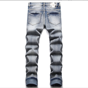 Külkereskedelmi Stílusú Macskabajusz Fehérre Mosott Mikroelasztikus Feszes Férfi Kisszárú Nadrág Betűs Mintás Farmer