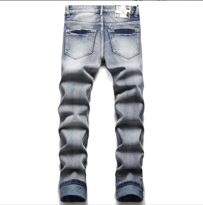 Külkereskedelmi Stílusú Macskabajusz Fehérre Mosott Mikroelasztikus Feszes Férfi Kisszárú Nadrág Betűs Mintás Farmer