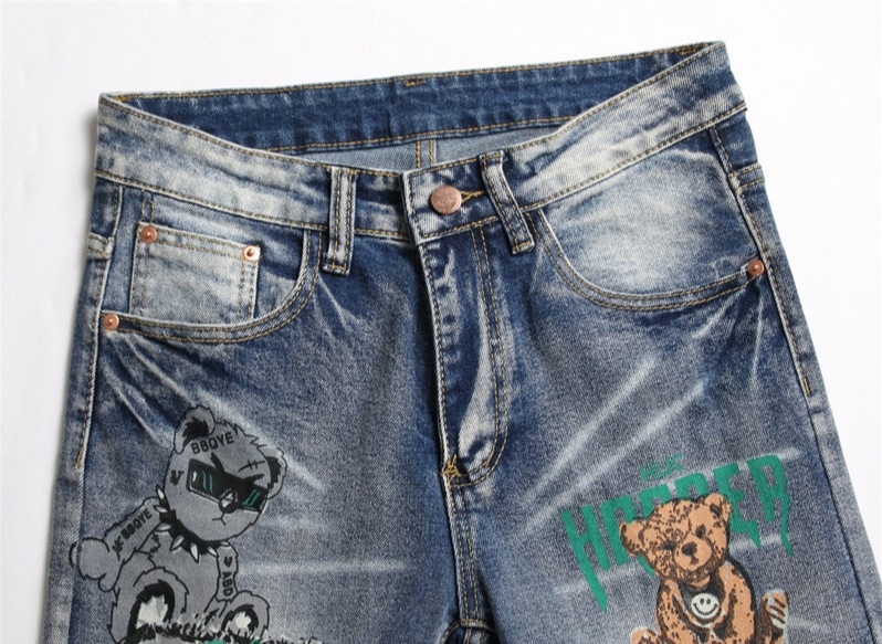 Külkereskedelmi Stílusú Macskabajusz Fehérre Mosott Mikroelasztikus Feszes Férfi Kisszárú Nadrág Betűs Mintás Farmer