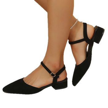 Ljetne nove špicaste europske i američke sandale s niskom petom za žene, plus size, elegantne sandale s debelom petom Baotou, želja