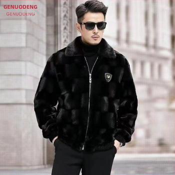 Vyriška audinės audinės audinės striukė su atvartu 2024 m. žiemos naujas Haining kailinis paltas kailinis paltas