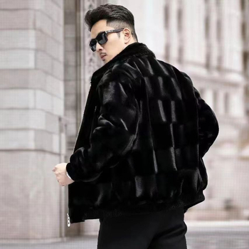 Vyriška audinės audinės audinės striukė su atvartu 2024 m. žiemos naujas Haining kailinis paltas kailinis paltas