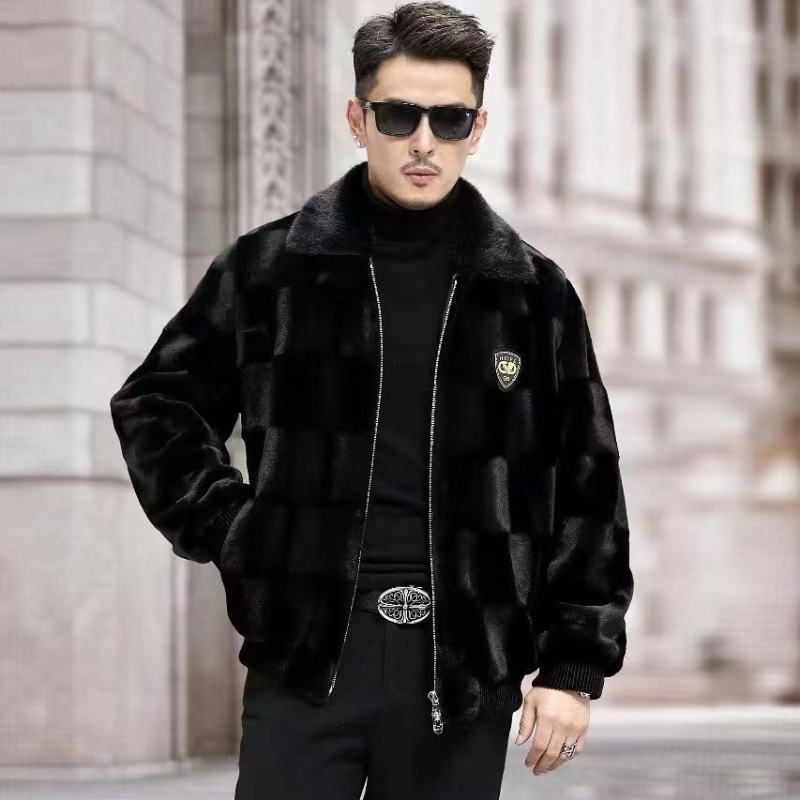 Vyriška audinės audinės audinės striukė su atvartu 2024 m. žiemos naujas Haining kailinis paltas kailinis paltas