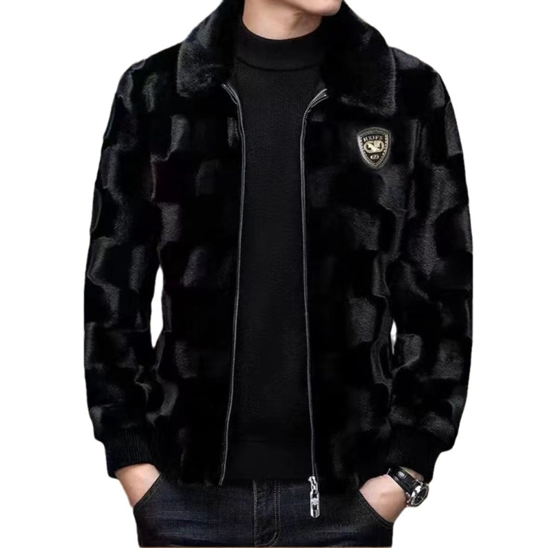 Vyriška audinės audinės audinės striukė su atvartu 2024 m. žiemos naujas Haining kailinis paltas kailinis paltas