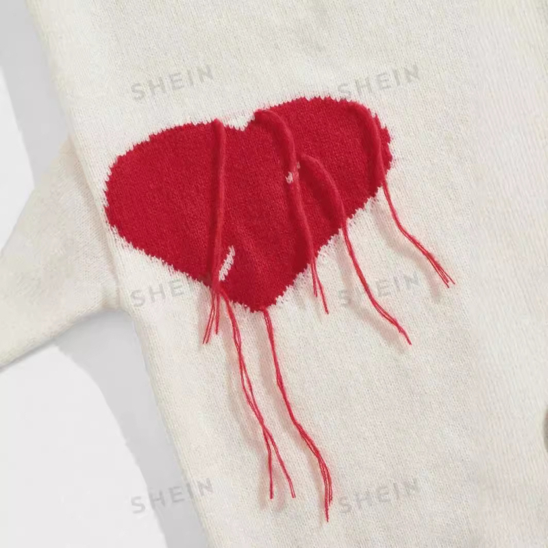 Határokon átnyúló TEMU Xiyin Amazon kötött, piros-fehér bojtos, hosszú ujjú, kereknyakú pulóver, európai és amerikai kivitelben