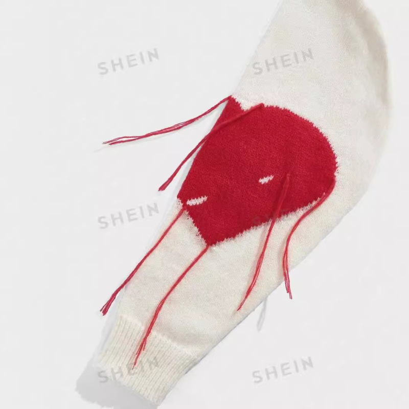 Határokon átnyúló TEMU Xiyin Amazon kötött, piros-fehér bojtos, hosszú ujjú, kereknyakú pulóver, európai és amerikai kivitelben